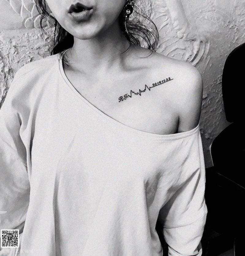 心电图字母纹身纹身图片_成品艺奴刺域字母胸部清新纹身图案