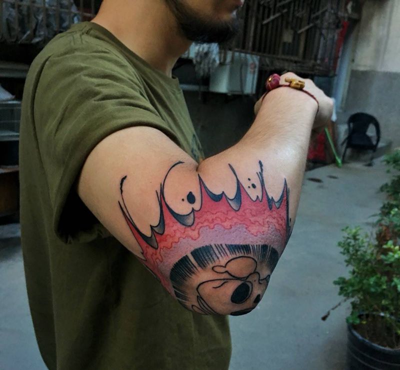 爆肘纹身图片_手臂欧美原创几何纹身图案