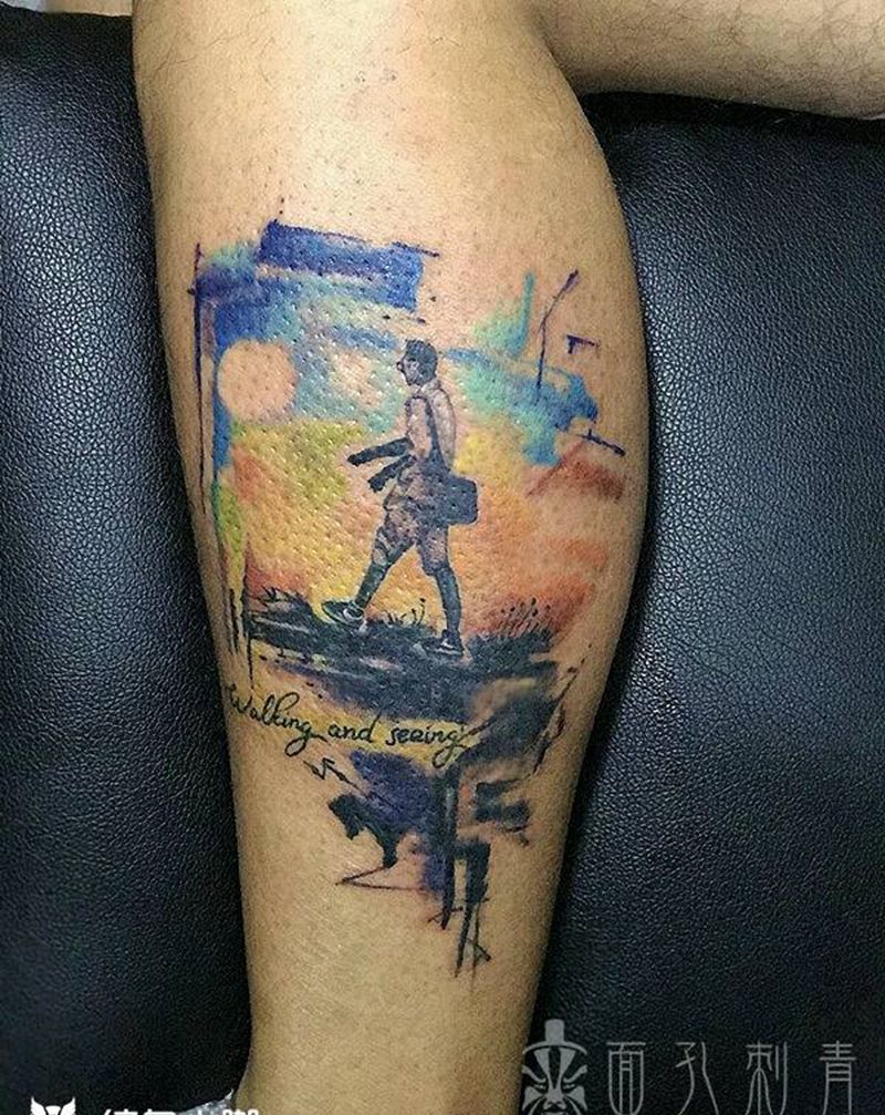 旅行纹身图片_腿部习俗清新宗教原创成品纹身图案