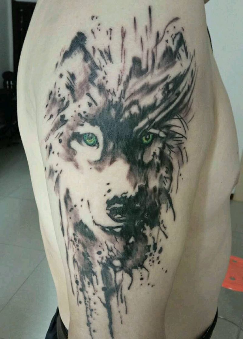 狼头纹身图片_手臂国画动物成品纹身图案