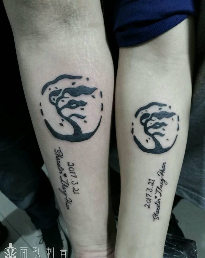 情侣树纹身图片手臂清新字符植物成品纹身图案