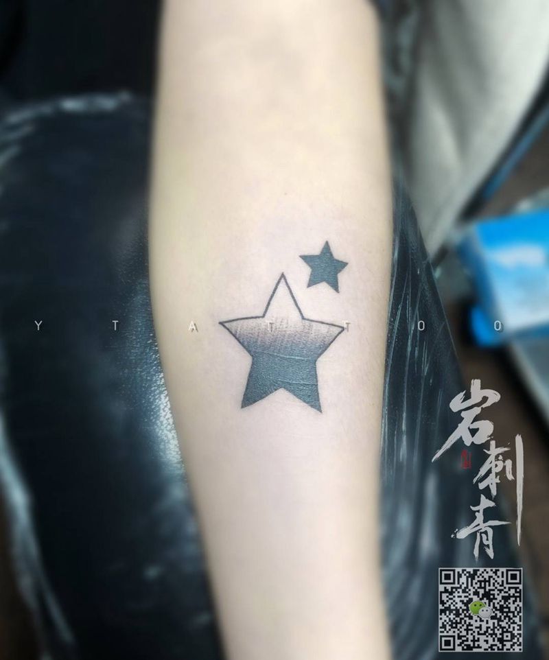 星星遮疤纹身图片_成品手臂清新几何遮盖纹身图案