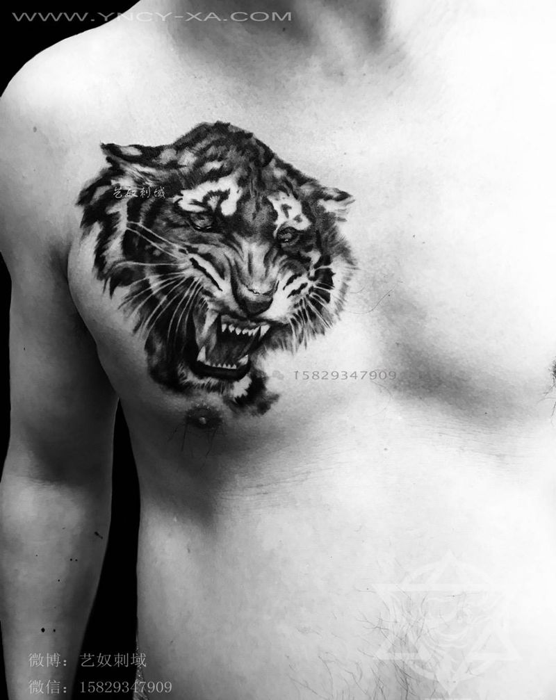 女儿的属相纹身图片_成品胸部写实动物艺奴刺域纹身图案