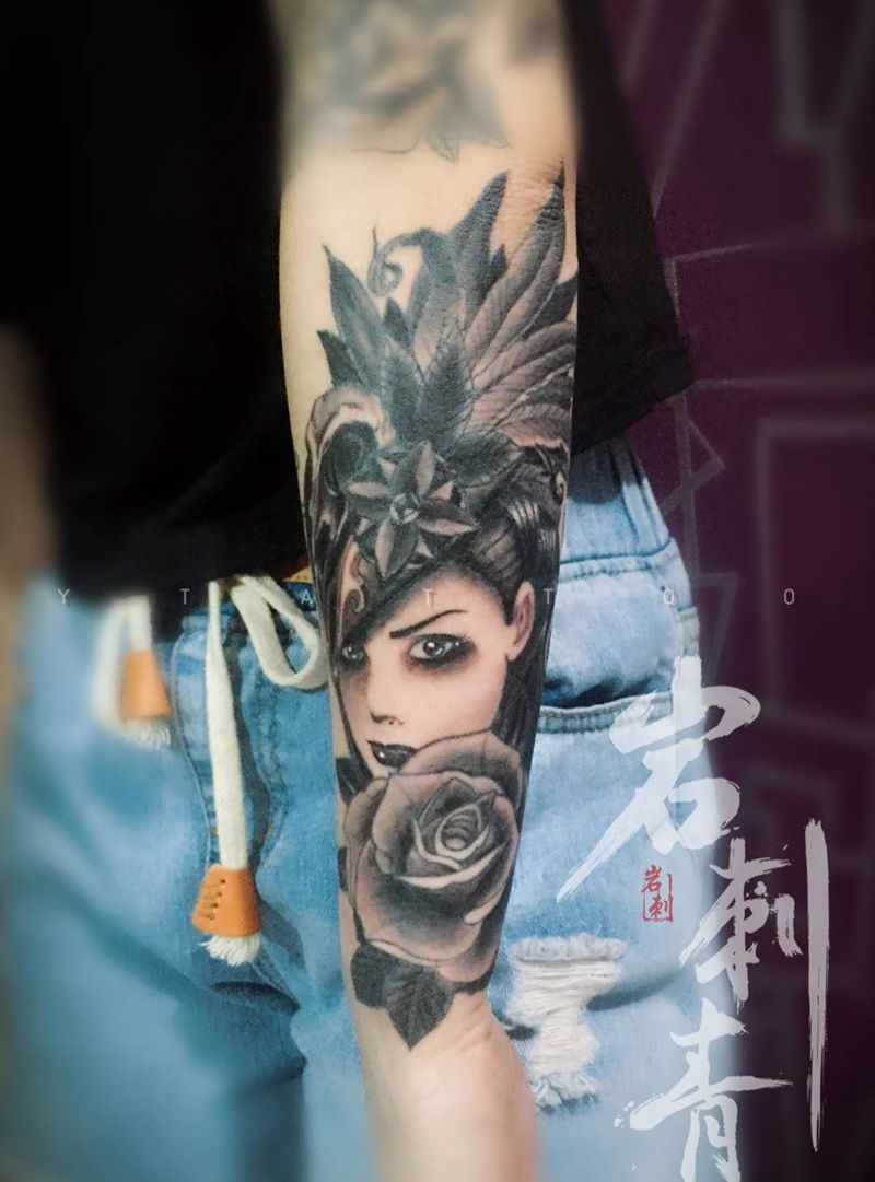 美女纹身图片_欧美成品手臂人物纹身图案