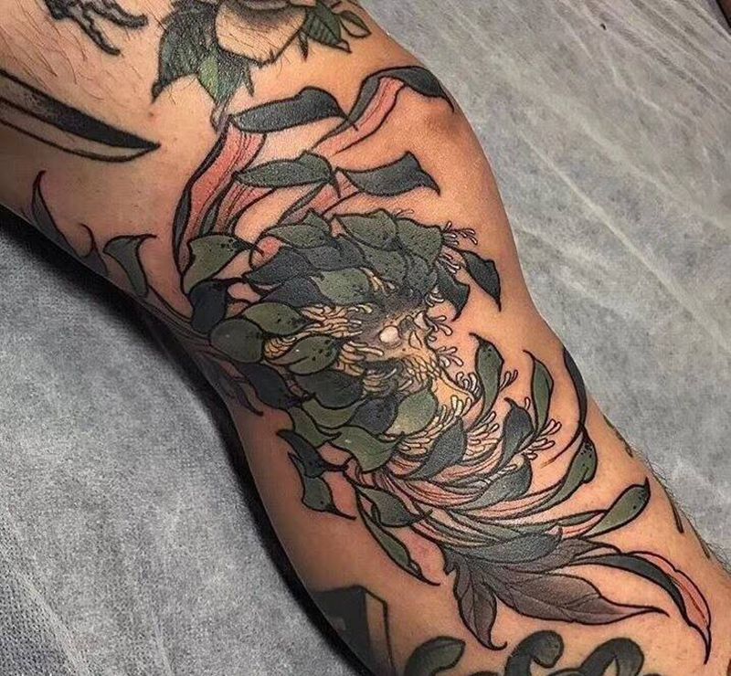 菊花纹身图片_成品手稿肩部腰部手臂腿部背部胸部传统原创纹身图案