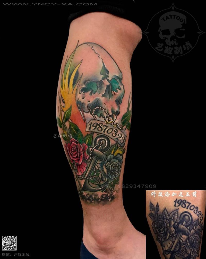 修改遮盖小腿纹身图片_艺奴刺域成品腿部欧美原创纹身图案