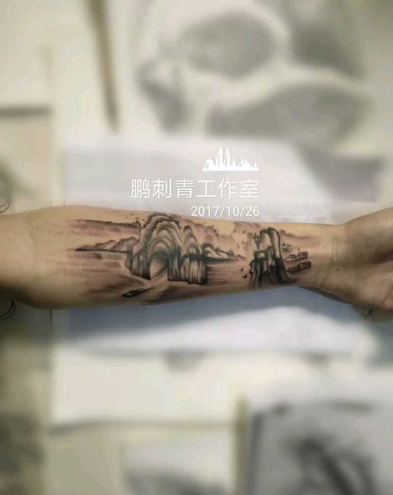 原创中国山水风景，遮盖作品纹身图片_原创纹身图案