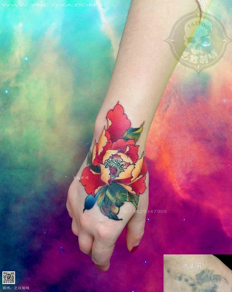 原创遮盖纹身图片_成品艺奴刺域原创植物传统手部纹身图案