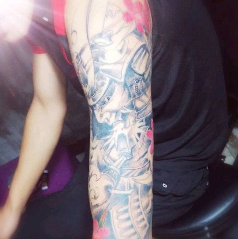 鬼武士上色(线条不是本店做的)纹身图片