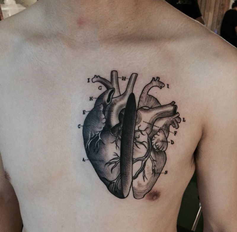 心脏纹身图片_欧美清新几何静物胸部纹身图案