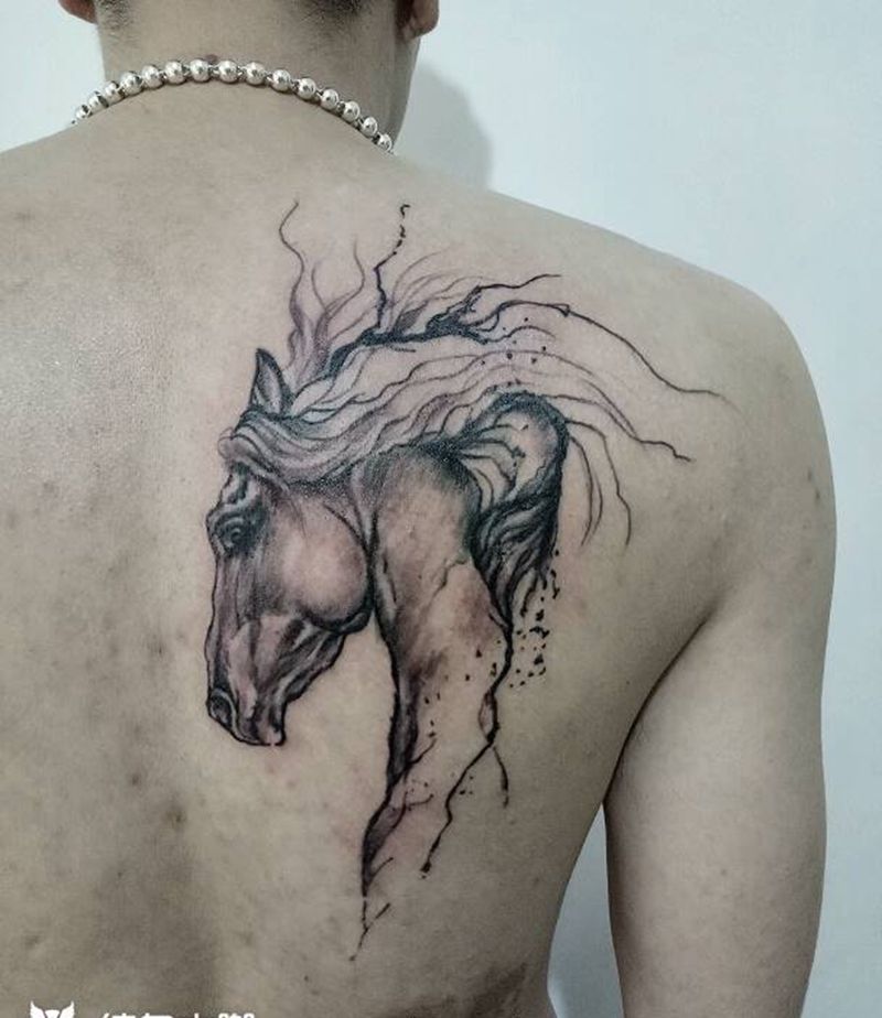 抽象派纹身图片_肩部背部传统国画动物原创成品纹身图案