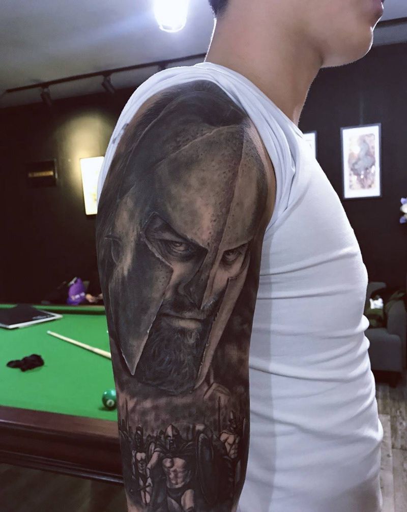 斯巴达纹身图片_手臂欧美写实西安义刺青纹身图案