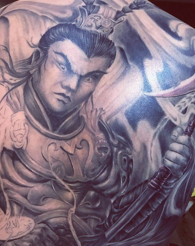 满背吕布纹身图片_人物传统背部西安义刺青纹身图案