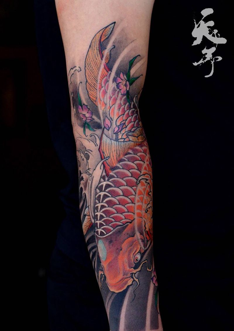 西安天予刺青彩色作品纹身图片_手臂新传统纹身图案