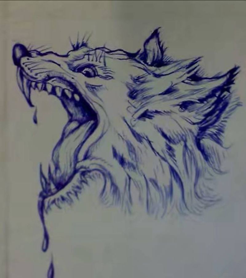 狼头纹身图片_胸部纹身图案