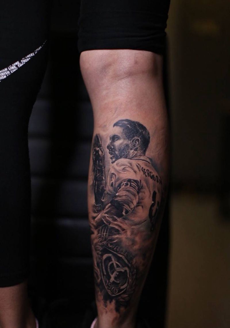 皇家/水爷纹身图片_成品腿部欧美写实肖像人物纹身图案