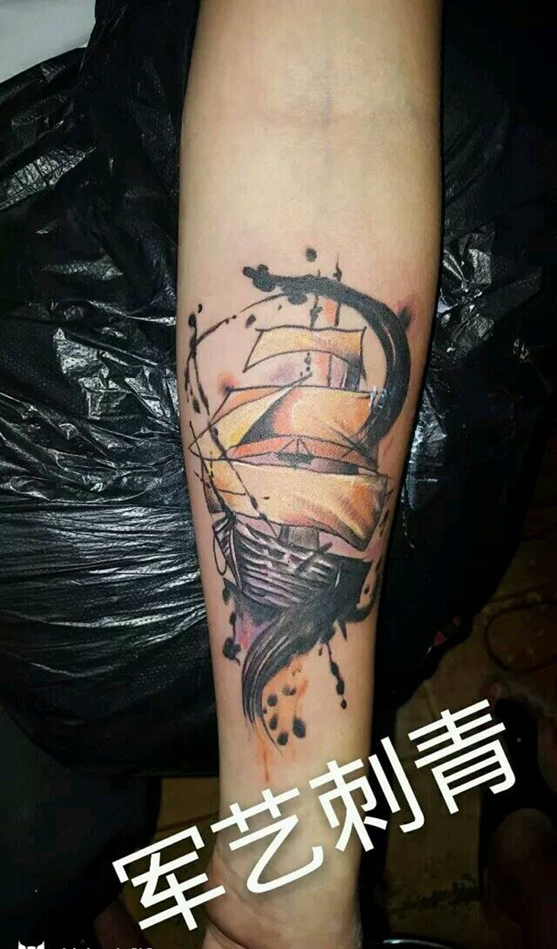 帆船纹身图片