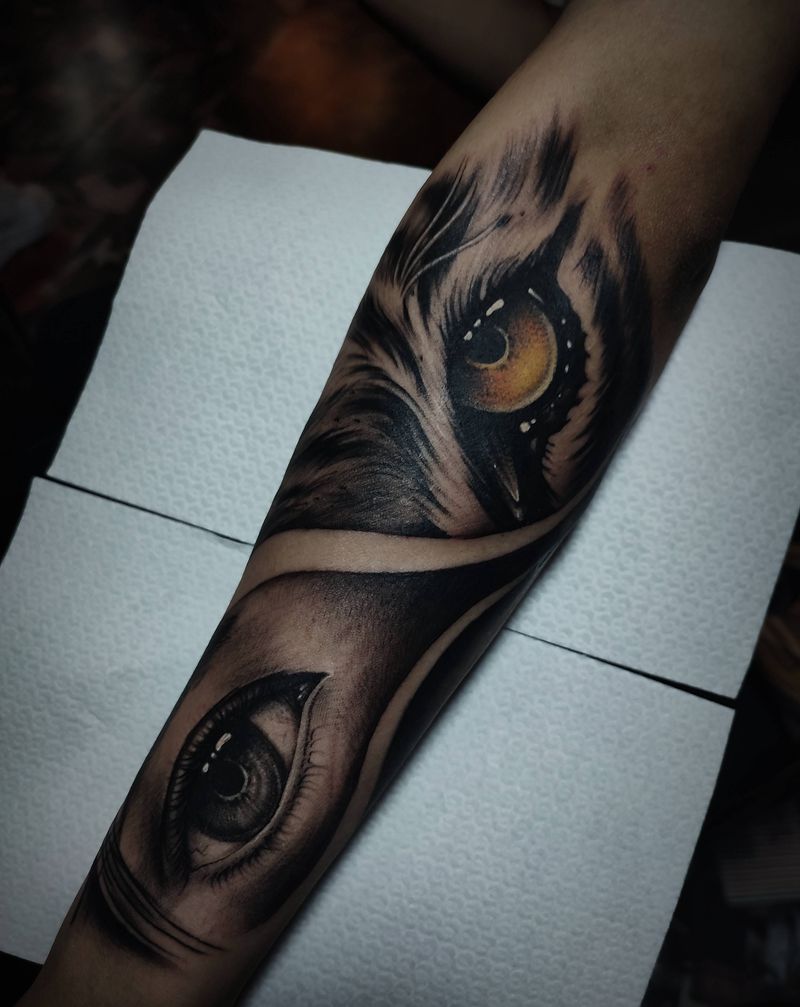 美女与野兽纹身图片_手臂纹身图案