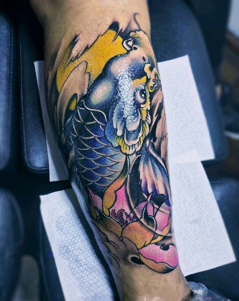 鲤鱼纹身图片_腿部纹身图案