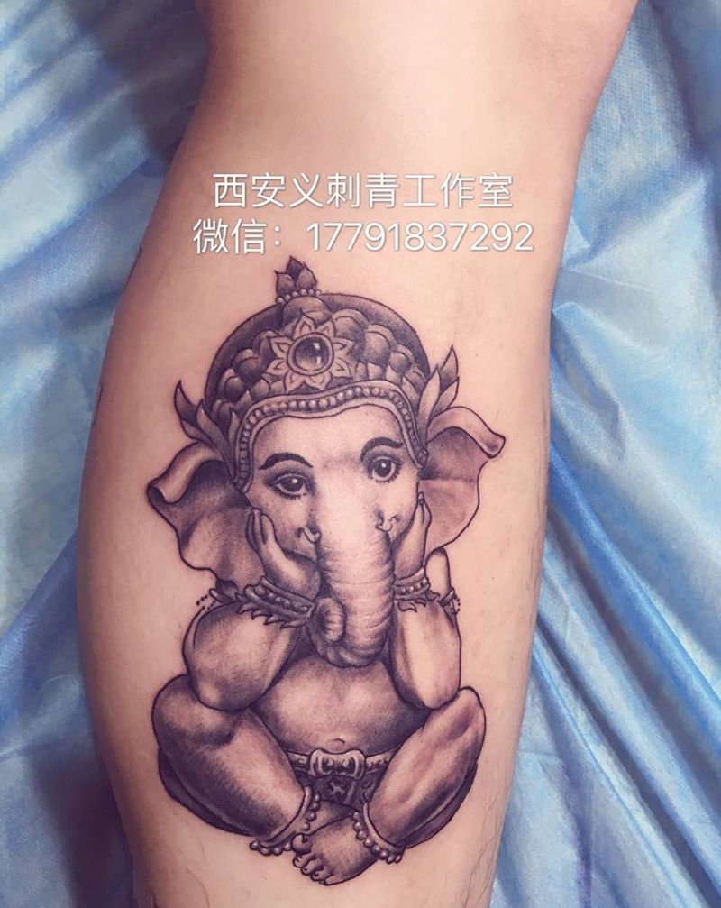 小萌象纹身图片_成品腿部习俗动物纹身图案