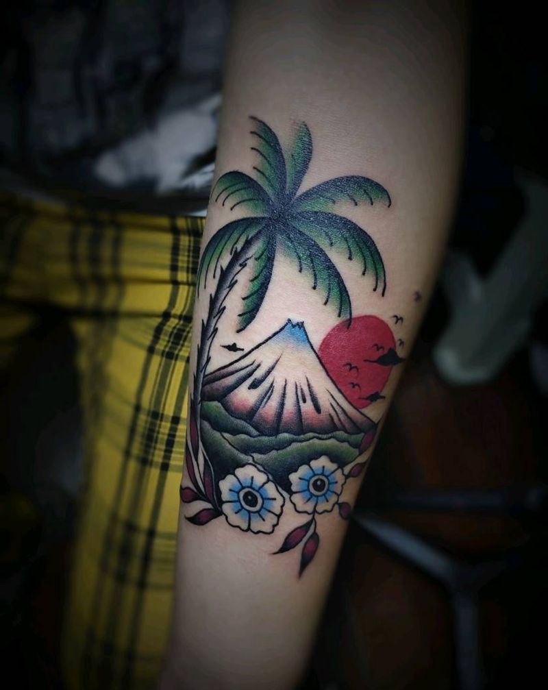 风景纹身图片_手臂Old School纹身图案