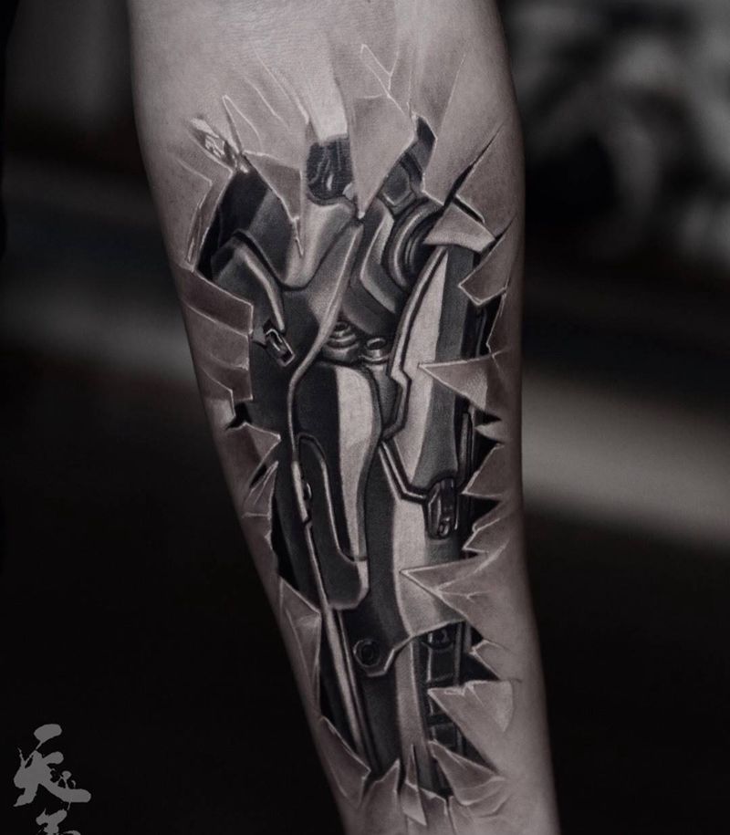 西安天予刺青写实作品纹身图片_腿部欧美写实纹身图案