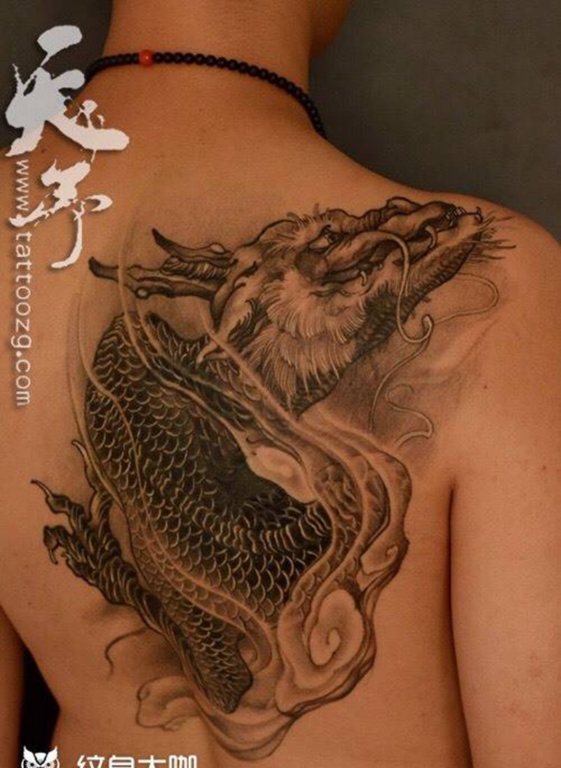 西安天予刺青传统作品纹身图片_成品肩部背部传统鬼神动物原创西安彩色宗教纹身图案
