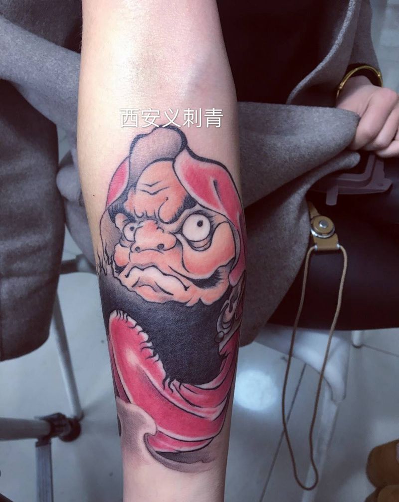 达摩蛋纹身图片_成品手臂传统人物宗教纹身图案