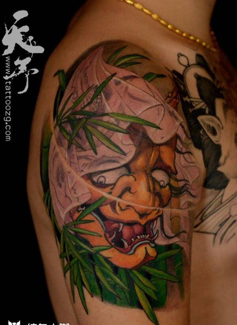 西安天予刺青传统作品合集纹身图片_成品肩部背部手臂传统鬼神原创人物西安黑灰纹身图案