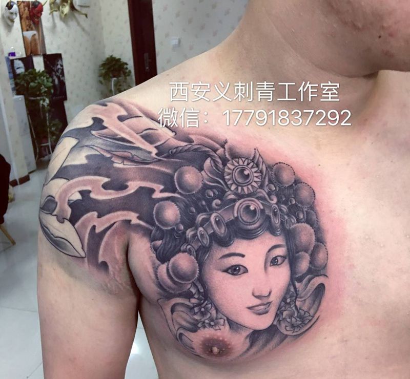 原创小半甲纹身图片_成品原创人物胸部手臂习俗传统纹身图案