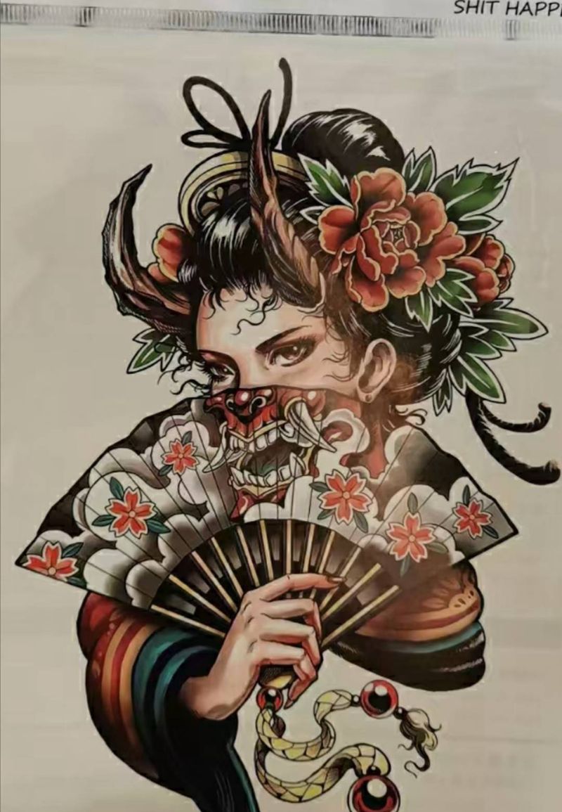 艺妓纹身图片_肩部纹身图案