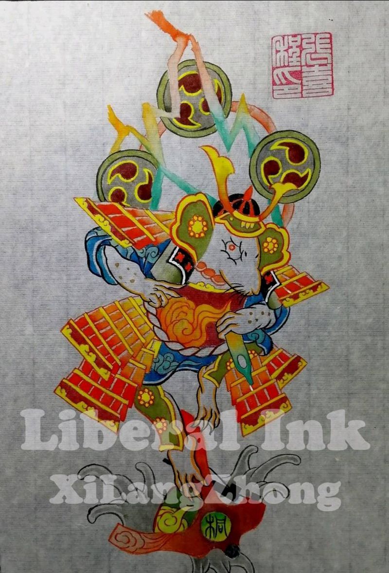 老鼠版本雷神纹身图片_腿部老传统纹身图案