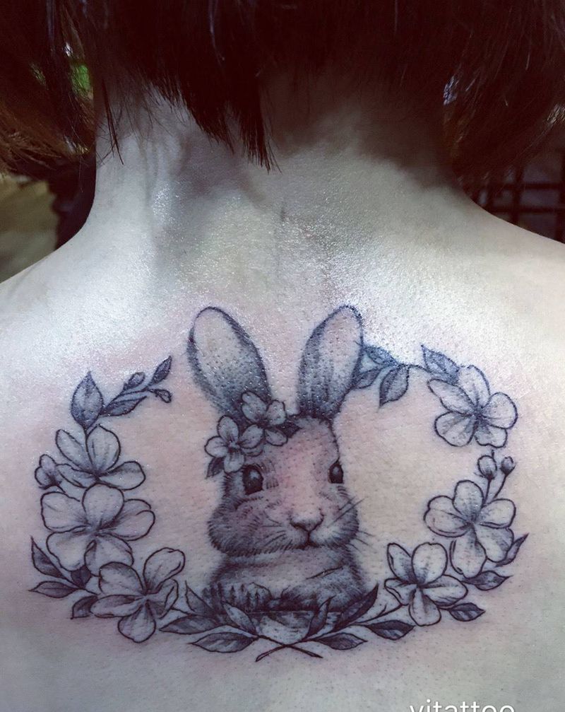 兔子纹身图片_西安义刺青动物背部成品清新纹身图案