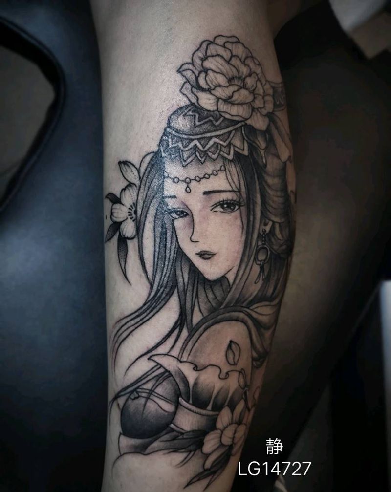 艺妓纹身图片_腿部纹身图案