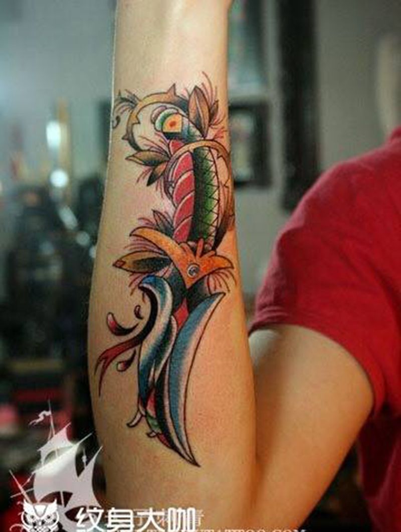 西安天予刺青彩色作品合集纹身图片_西安彩色原创成品动物几何纹身图案