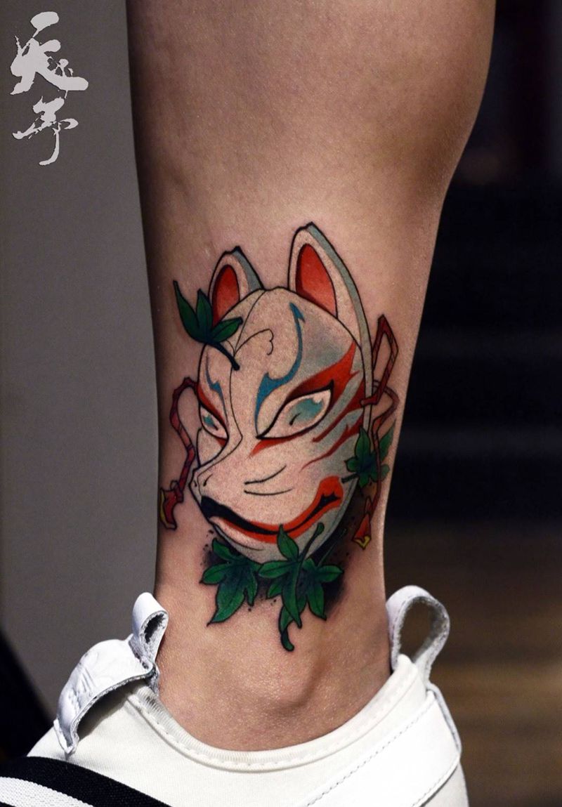 西安天予刺青彩色作品纹身图片_面具纹身图案