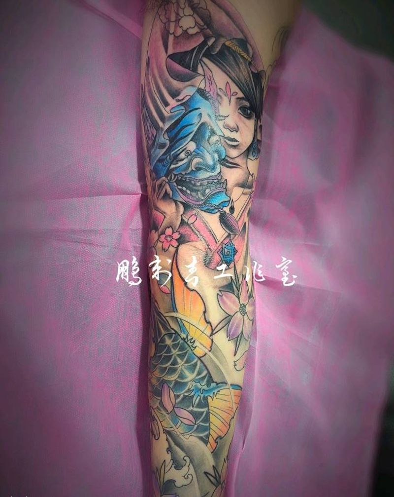 花臂纹身图片_手臂新传统纹身图案