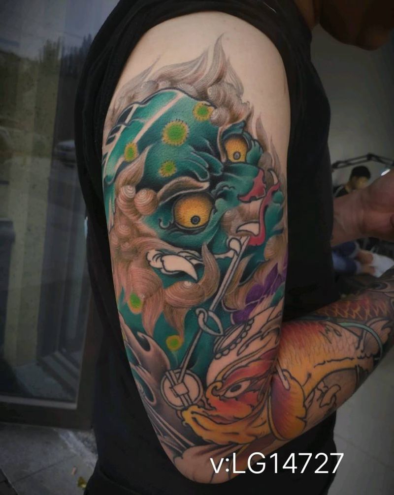 唐狮纹身图片_手臂纹身图案