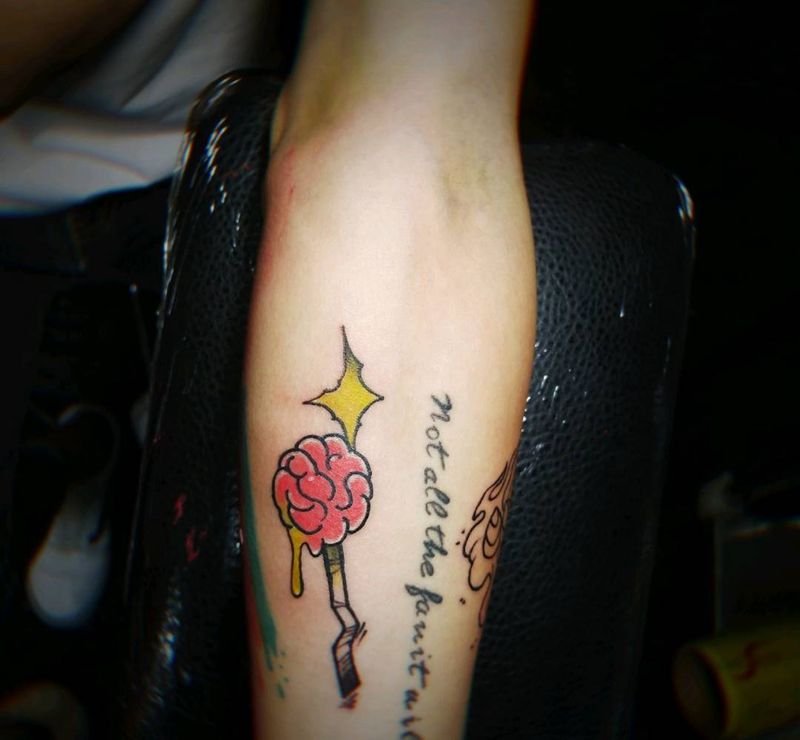 大脑棒棒糖纹身图片_Old School纹身图案