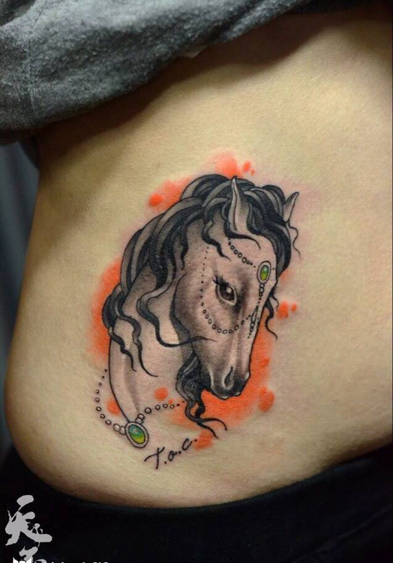 西安天予刺青彩色作品纹身图片_彩色西安原创动物成品腿部清新纹身图案