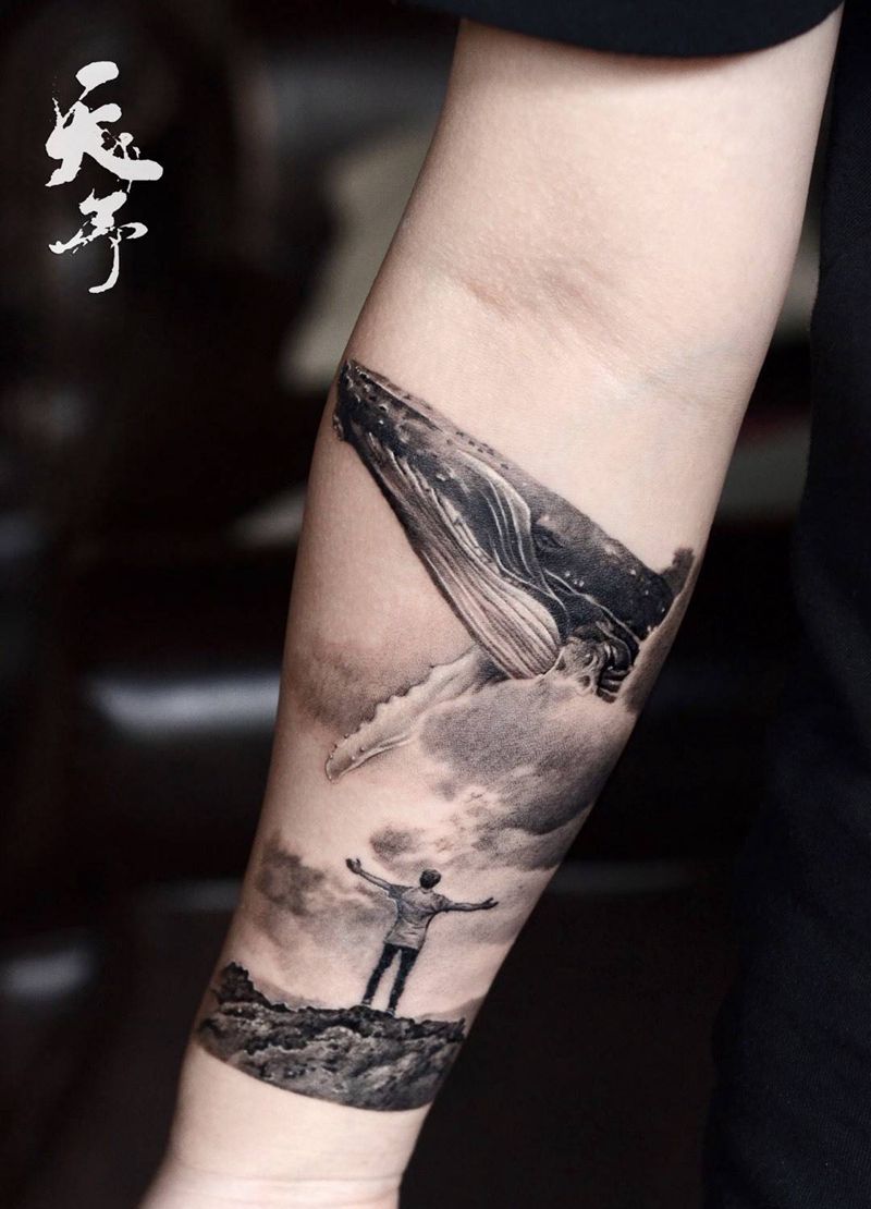 西安天予刺青写实作品纹身图片_鲸鱼纹身图案
