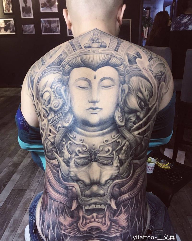 虚空藏纹身图片_成品背部传统宗教西安义刺青纹身图案