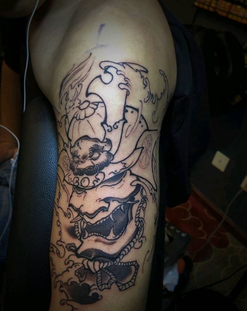 鬼武士未完纹身图片_手臂新传统纹身图案