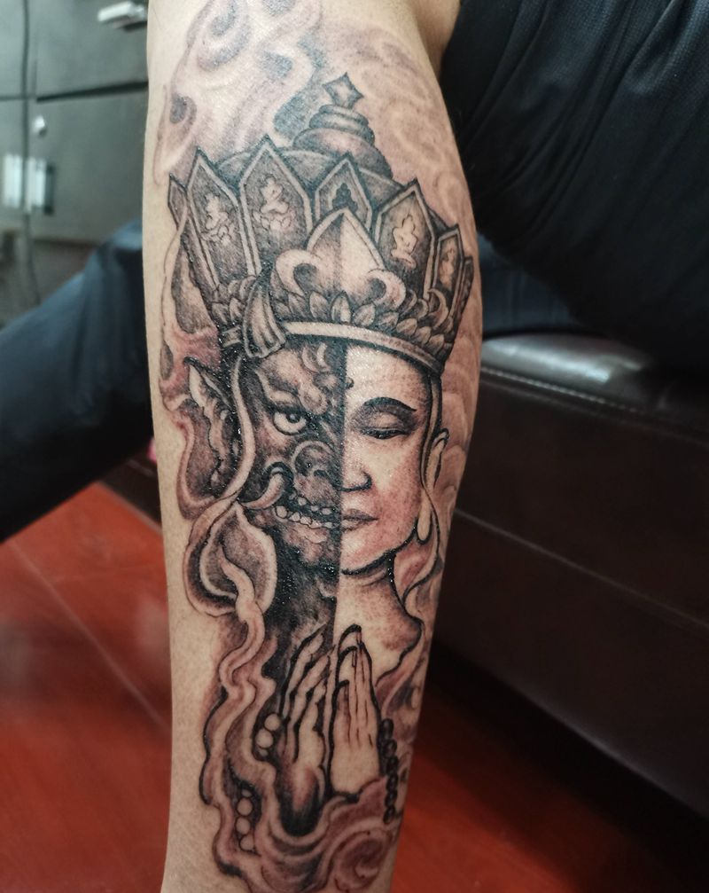 一念之间纹身图片_腿部纹身图案