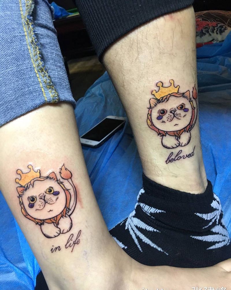 小狮子纹身图片_西安义刺青原创清新成品纹身图案