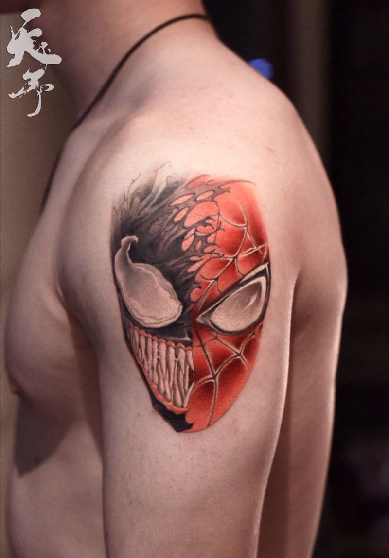 西安天予刺青彩色作品纹身图片_蜘蛛侠毒液纹身图案