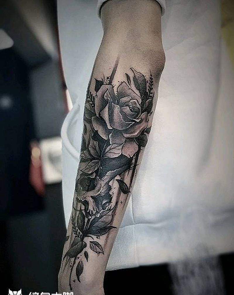 骷髅纹身图片_手臂骷髅，花纹身图案