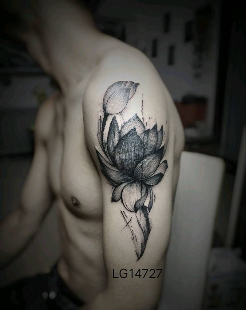 荷纹身图片_手臂纹身图案