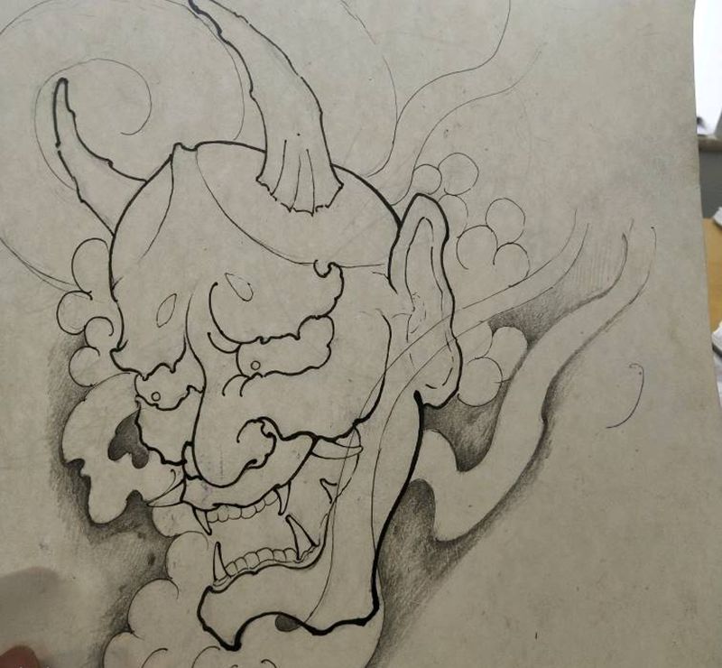 原创新传统般若线稿纹身图片_新传统纹身图案