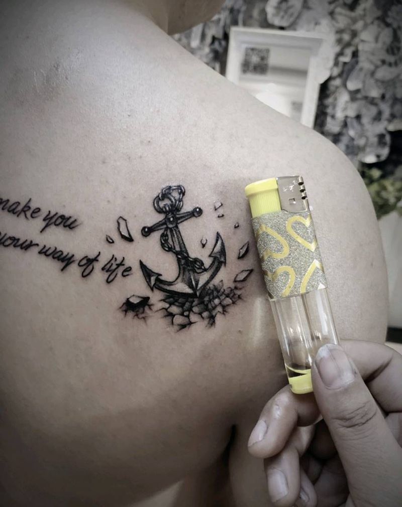 船锚纹身图片_背部纹身图案